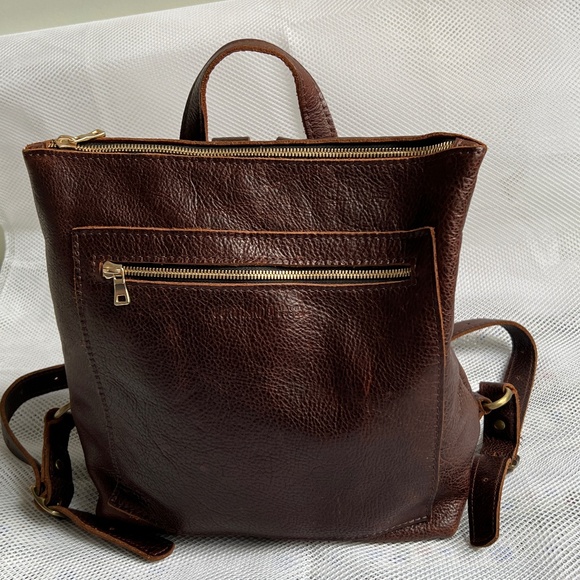 Portland Leather Goods PLG Backpack Rugged Handmade Front Pocket Reddish Brown - Picture 2 of 12